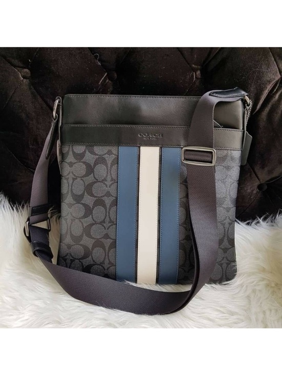 Coach Handbags - Large Coach Charlie Signature Messenger Bag with Blue and White Center Stripe
